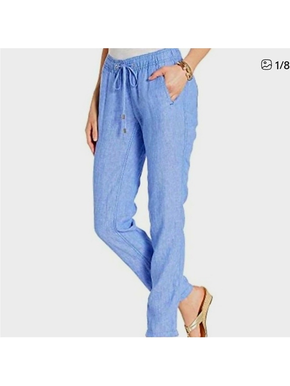 Lilly Pulitzer Aden Linen Blue Drawstring Straight-Leg Pants